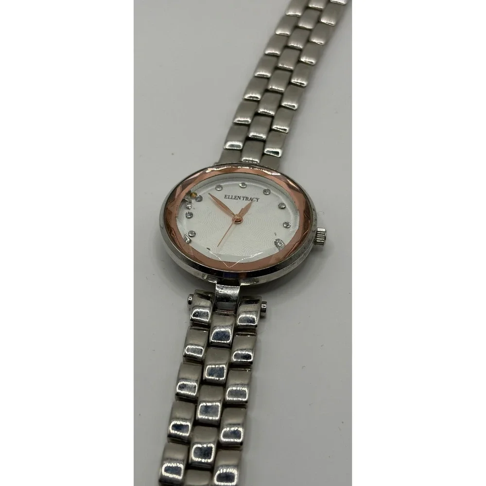 Ellen Tracy Women's Silver Tone Rose Gold Accent Watch‎ ET5312SL Sparkle Accents
